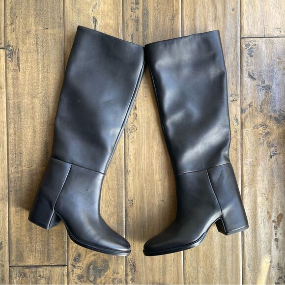 Nordstrom Hanna Boots Black Leather Knee High Tall Boot Side Zipper Size 6.5 - Picture 5 of 11